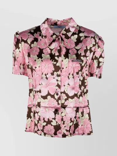 Prada Tie Back Floral Pattern Short Sleeve Top