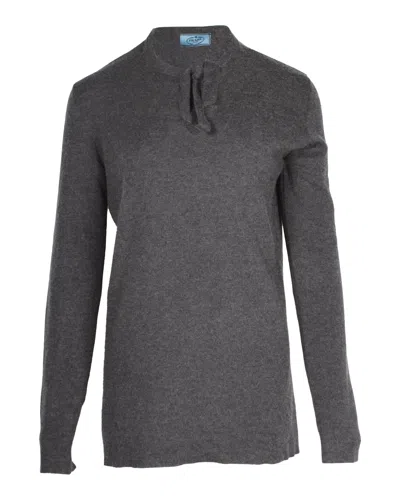 Prada Tie Detail Knit Sweater In Grey Cashmere
