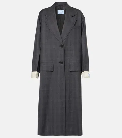 Prada Tie-detail Virgin Wool Coat In Grey