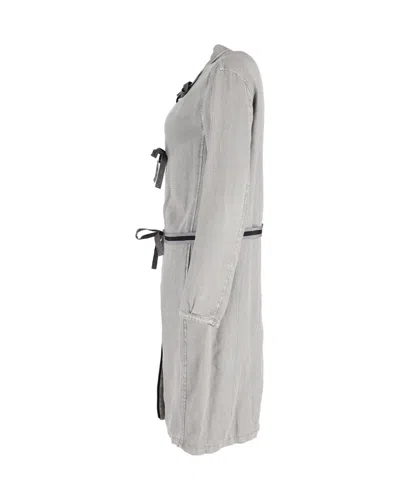 Prada Tie-fastening Coat In Gray Linen In Grey