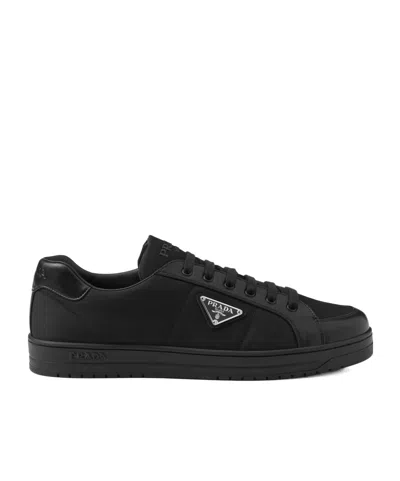 Prada Downtown Nappa Leather And Nylon Sneakers In Black