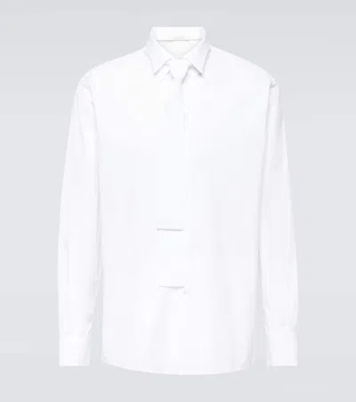 Prada Tie-neck Cotton Tuxedo Shirt In White