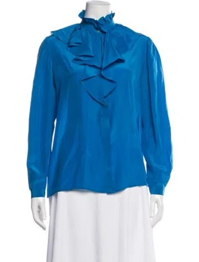 Pre-owned Prada Tie Neck Long Sleeve Blouse In Blue
