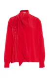 Prada Marocaine Offset Button Silk Top With Scarf In Red