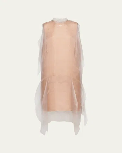Prada Tie-neck Technical Voile Dress In Pink