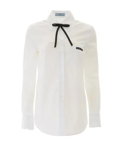 Prada Tied Logo Shirt In White