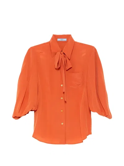 Pre-owned Prada Tie-detail Shirt In Orange