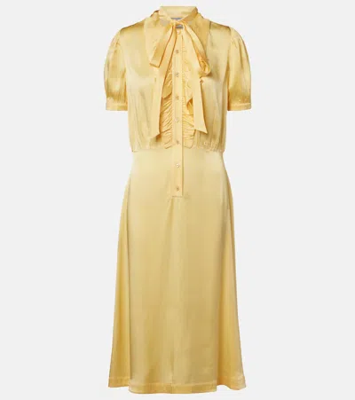 Prada Tie-neck Satin Shirt Dress In Gold