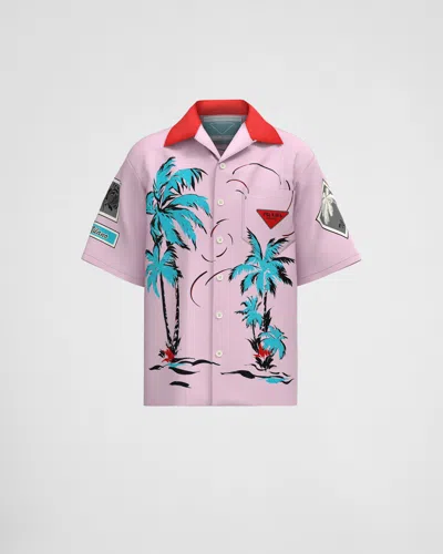 Prada Timecapsule Printed Cotton Shirt In Alabaster Pink