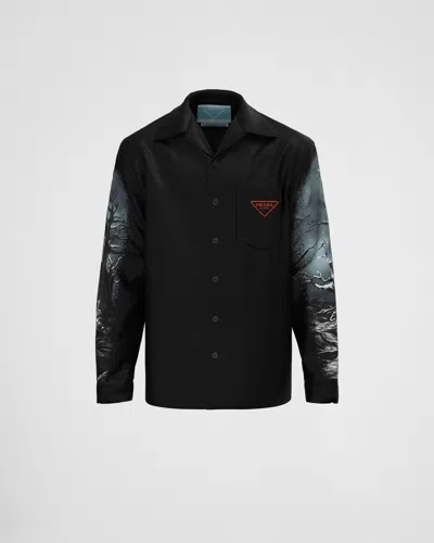 Prada Timecapsule Printed Cotton Shirt In Black/orange