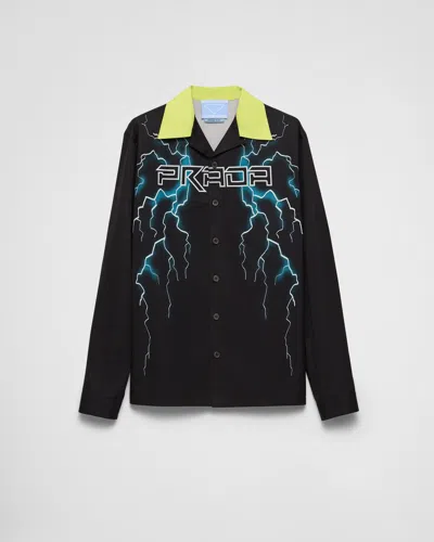 Prada Timecapsule Printed Cotton Shirt In Black/yellow