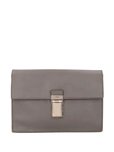 Pre-owned Prada Tiny Leather Handbag In Gray