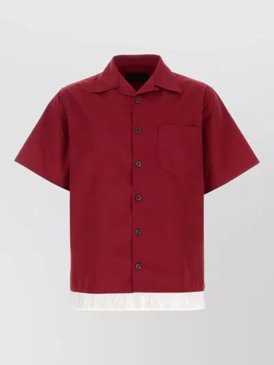 Prada Bowling-hemd Aus Baumwollmischung Mit Fransen In Red