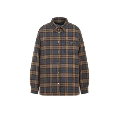 Prada Checked Wool-twill Lumberjack Jacket In Brown
