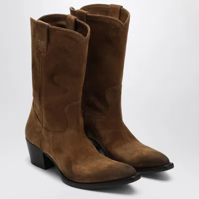 Prada Tobacco Colored Suede Ankle Boots Women