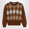 Prada Tobacco-coloured Sweater With Argyle Pattern Women In Brown