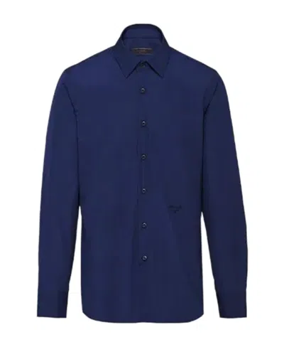 Prada Tonal Embroidered Logo Shirt In Blue