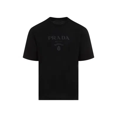 Prada Tonal Logo Printed T-shirt In Black
