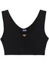Prada Triangle Logo Ribbed Jersey Crop Top In Black
