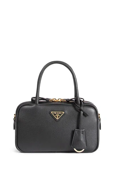 Prada Mini Leather Top Handle With Shoulder Strap Bags In Black