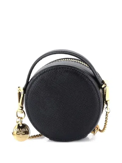 Pre-owned Prada Top Handle Pouch Saffiano Leather Mini Crossbody Bag In Black
