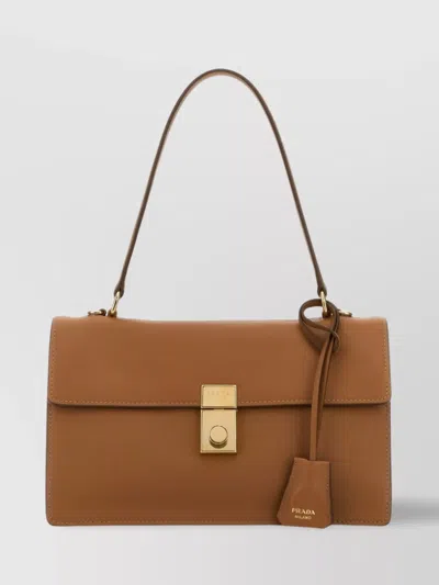 Prada Top Handle Shoulder Bag With Gold-tone Hardware In Brown