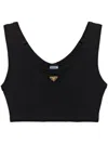 Prada Triangle Logo Ribbed Jersey Crop Top In Black