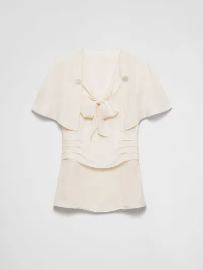 Prada Silk Marocain Blouse In Ivory