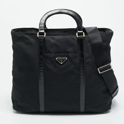 Pre-owned Prada Top Zip Black Nylon And Patent Leather Tote