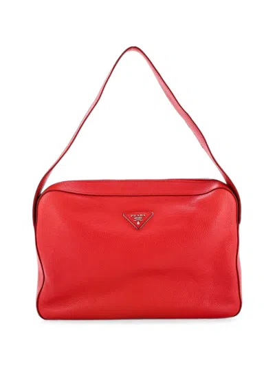 Pre-owned Prada Top Zip Vitello Daino Medium Shoulder Bag In Red