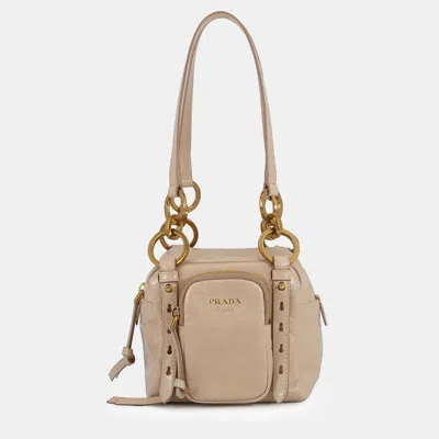 Pre-owned Prada Top-handle Mini Bag Beige Dangle Leather In Sand