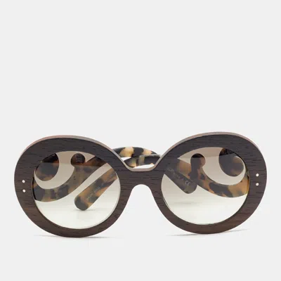 Pre-owned Prada Tortoise Brown Gradient Spr 27r Wooden Baroque Round Sunglasses