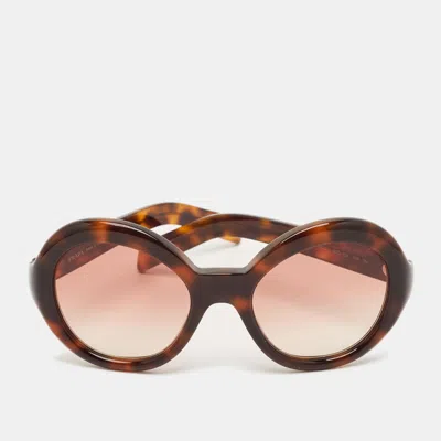 Pre-owned Prada Tortoise Brown Gradient Spr D08-u Frame Round Sunglasses