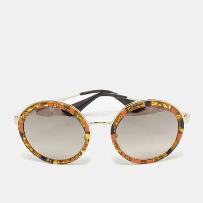 Pre-owned Prada Tortoiseshell Brown Gradient Spr 50t Round Sunglasses