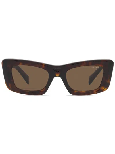 Prada Tortoiseshell-effect Rectangle Sunglasses In Brown