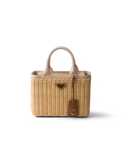 Prada Tote Bag Aus Mittlerem Korbgeflecht Und Canvas In Brown