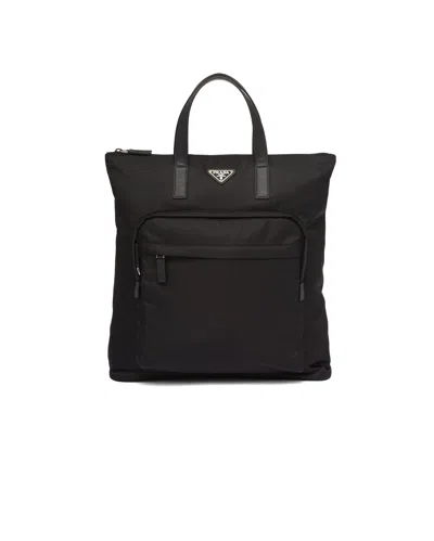 Prada Tote Bag Aus Re-nylon Und Saffiano-leder In Black