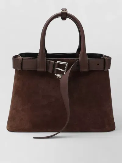 Prada Tote Bag Buckle Detail Structured Shape Suede