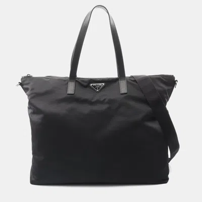 Pre-owned Prada Tote Bag In Nylon And Saffiano Leather Black