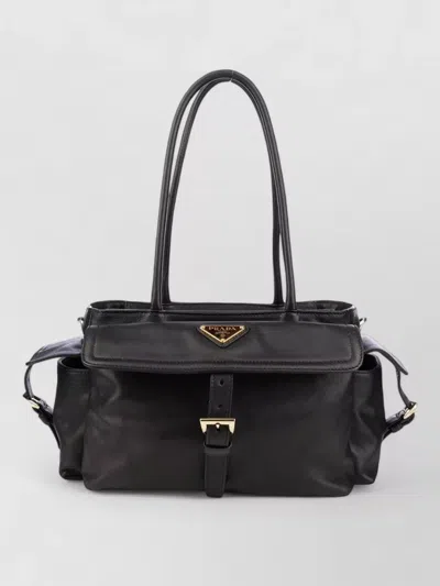 Prada Tote Bag Top Handle Side Pockets In Black
