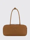 Prada Leather Shoulder Bag Double Handles Rectangular In Brown