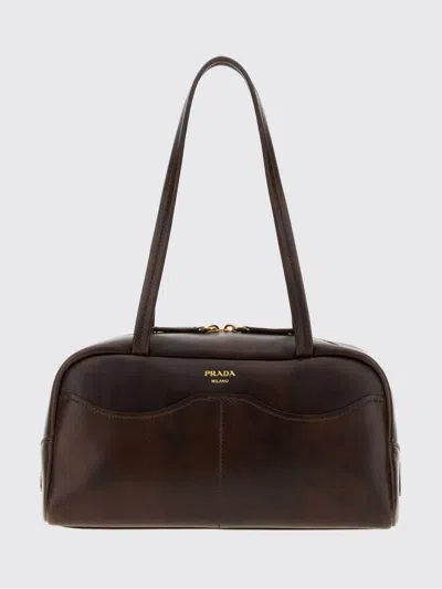 Prada Brown Logo Large Shoulder Bag