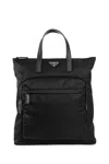 Prada Triangle Logo Re-nylon And Leather Top Handle Bag In Black