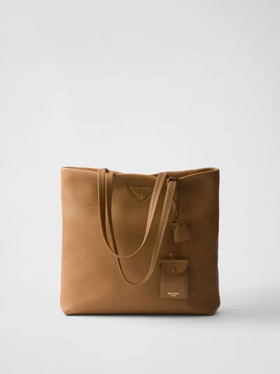 Prada Large Leather Tote Bag In Caramel