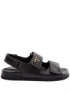Prada Touch-strap Leather Sandals In Black