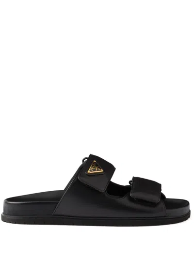 Prada Touch-strap Leather Sandals In Black