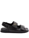 Prada Touch-strap Leather Sandals Shoes In Black