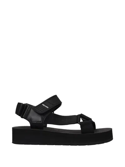 Prada Touch-strap Platform Sandals In Black