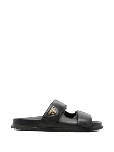 Pre-owned Prada Touch-strap Sandals In Black