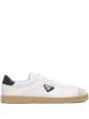 Prada Track Leather Logo-plaque Sneakers In White